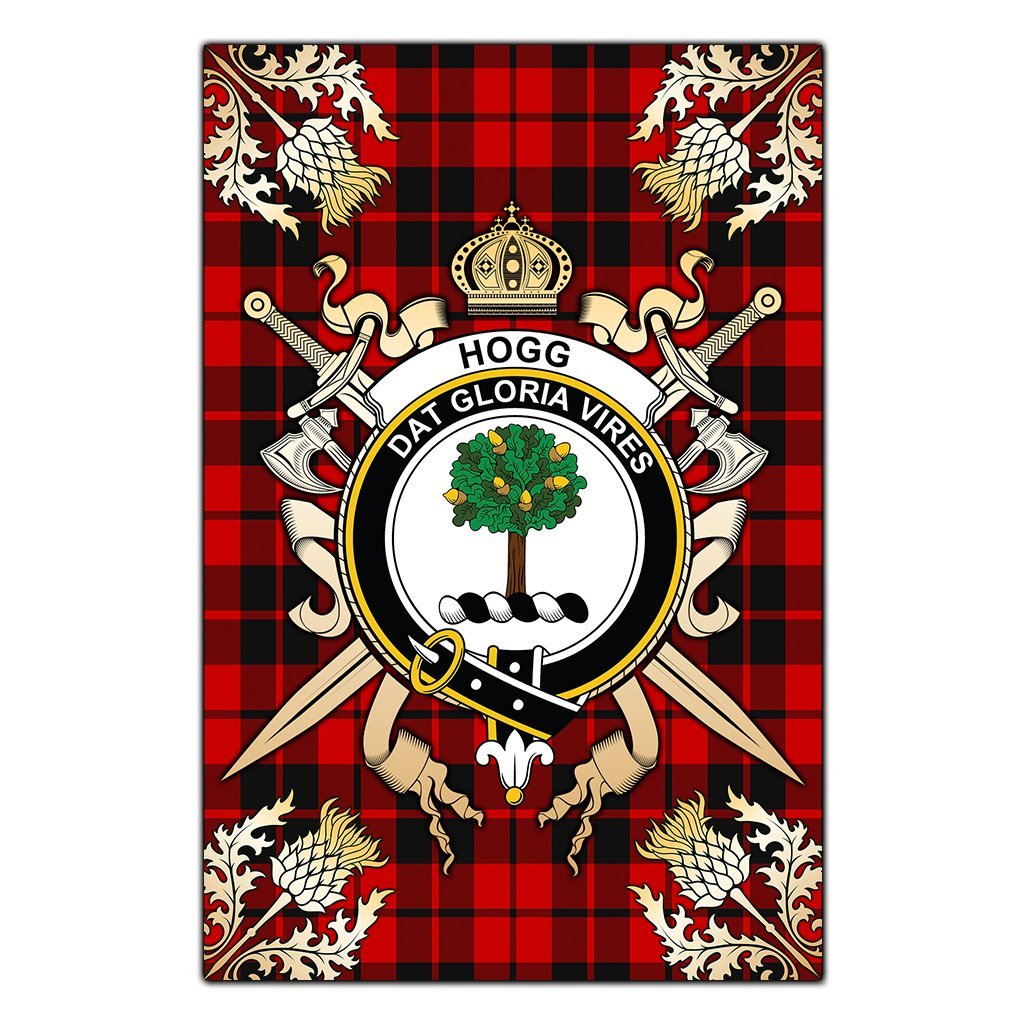 Hogg Tartan Crest Black Garden Flag - Gold Thistle Style