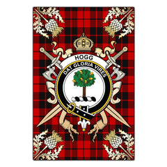 Hogg Tartan Crest Black Garden Flag - Gold Thistle Style