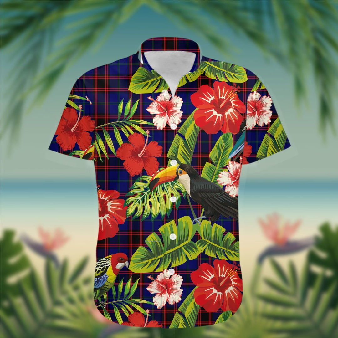 Home (or Hume) Tartan Hawaiian Shirt Hibiscus, Coconut, Parrot, Pineapple - Tropical Garden Shirt