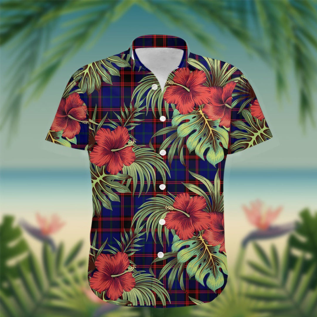 Home (or Hume) Tartan Hawaiian Shirt Hibiscus, Coconut, Parrot, Pineapple - Tropical Garden Shirt