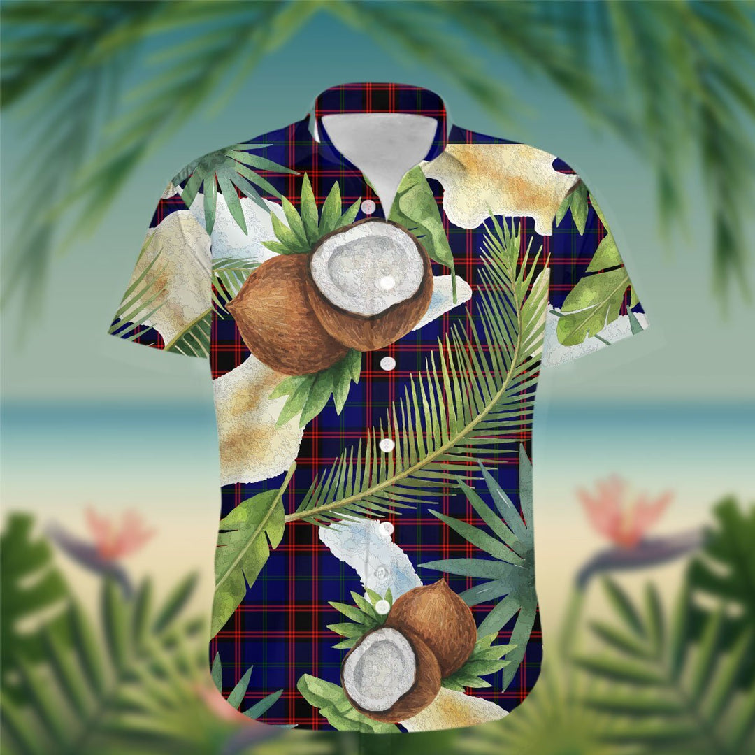 Home (or Hume) Tartan Hawaiian Shirt Hibiscus, Coconut, Parrot, Pineapple - Tropical Garden Shirt