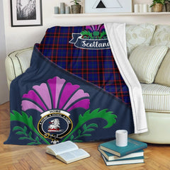 Home (or Hume) Tartan Crest Premium Blanket - Thistle Style