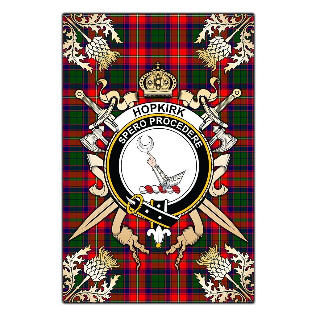 Hopkirk Tartan Crest Black Garden Flag - Gold Thistle Style