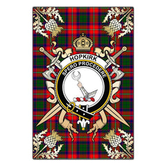 Hopkirk Tartan Crest Black Garden Flag - Gold Thistle Style