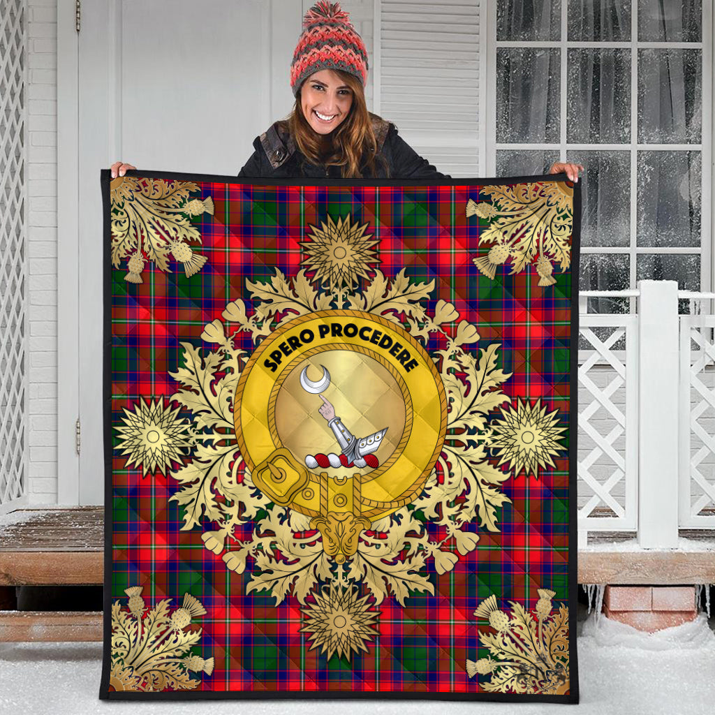 Hopkirk Tartan Crest Premium Quilt - Gold Thistle Style