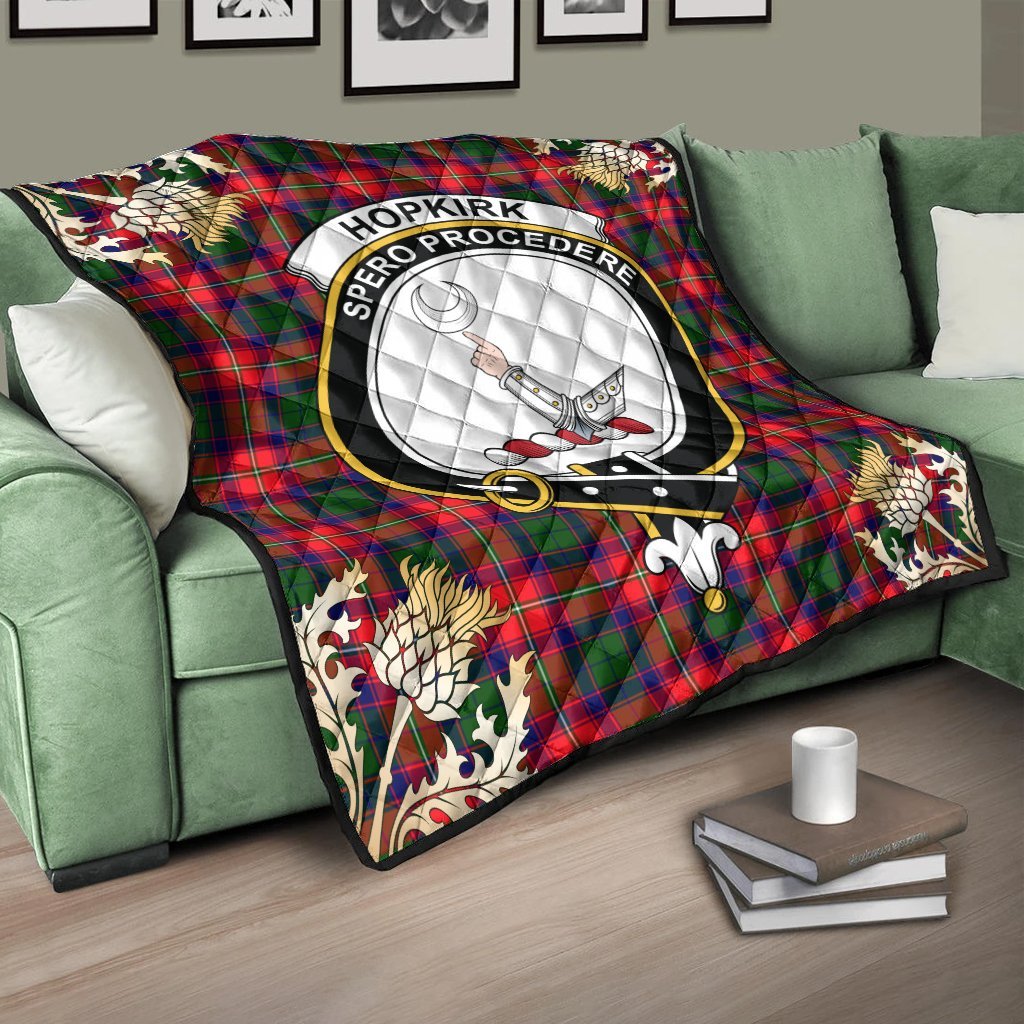 Hopkirk Tartan Crest Premium Quilt - Gold Thistle Style