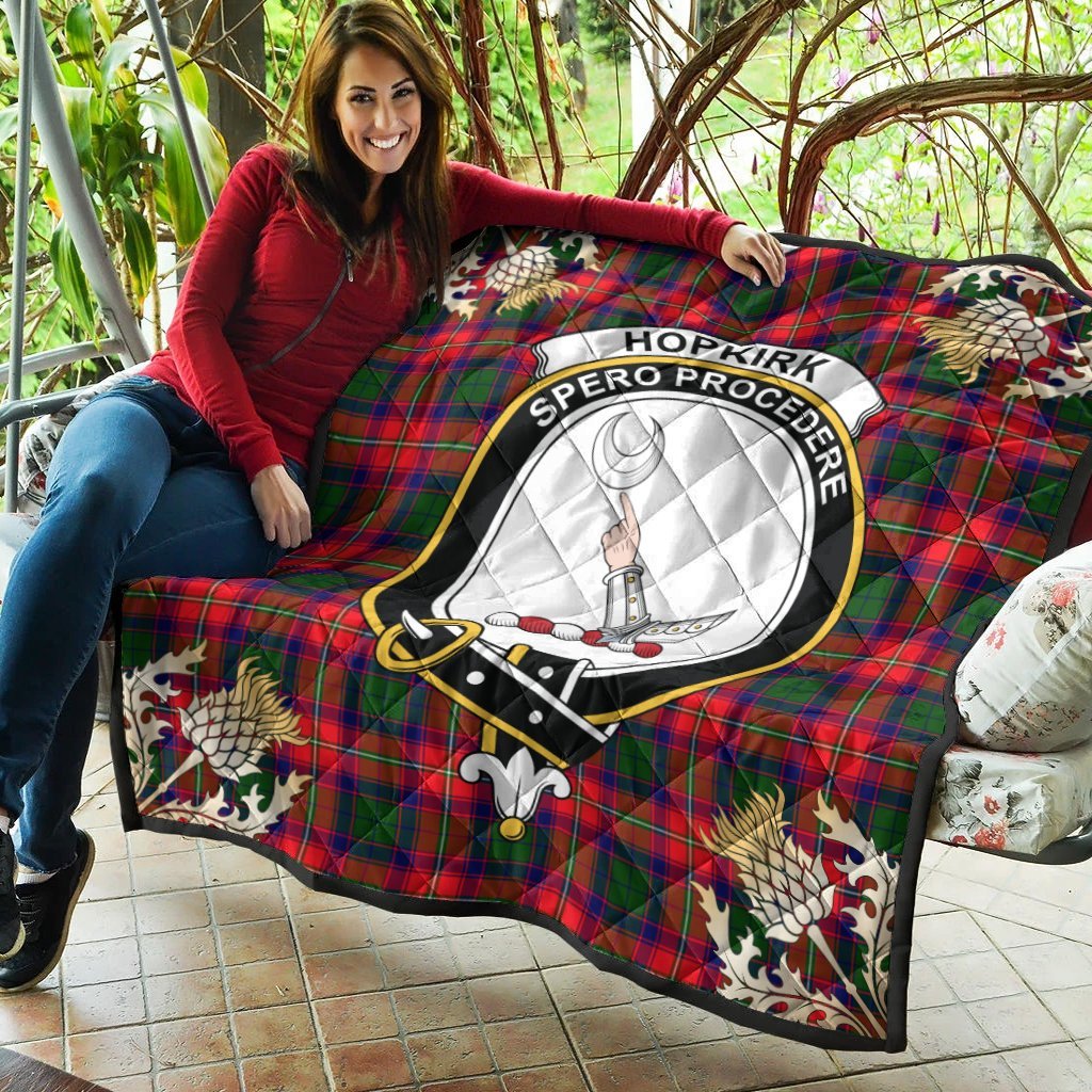 Hopkirk Tartan Crest Premium Quilt - Gold Thistle Style