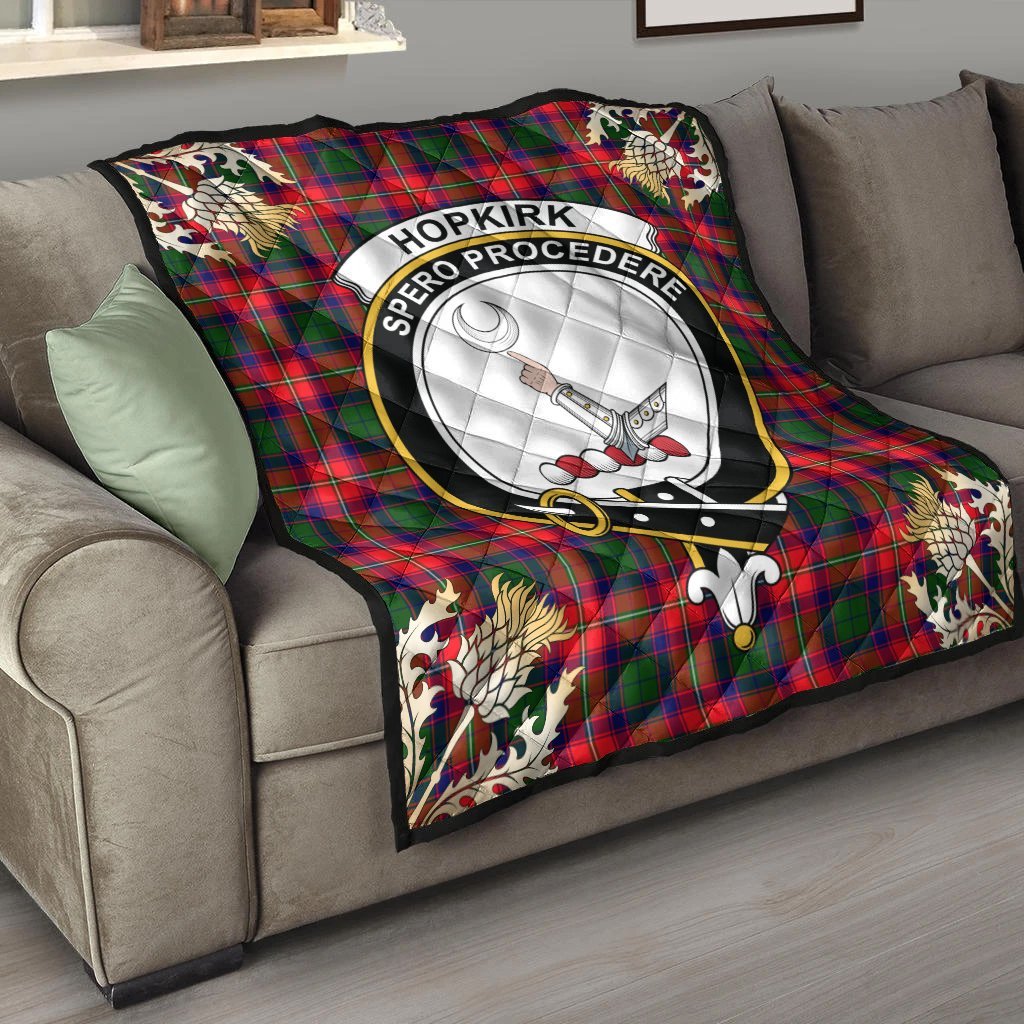 Hopkirk Tartan Crest Premium Quilt - Gold Thistle Style