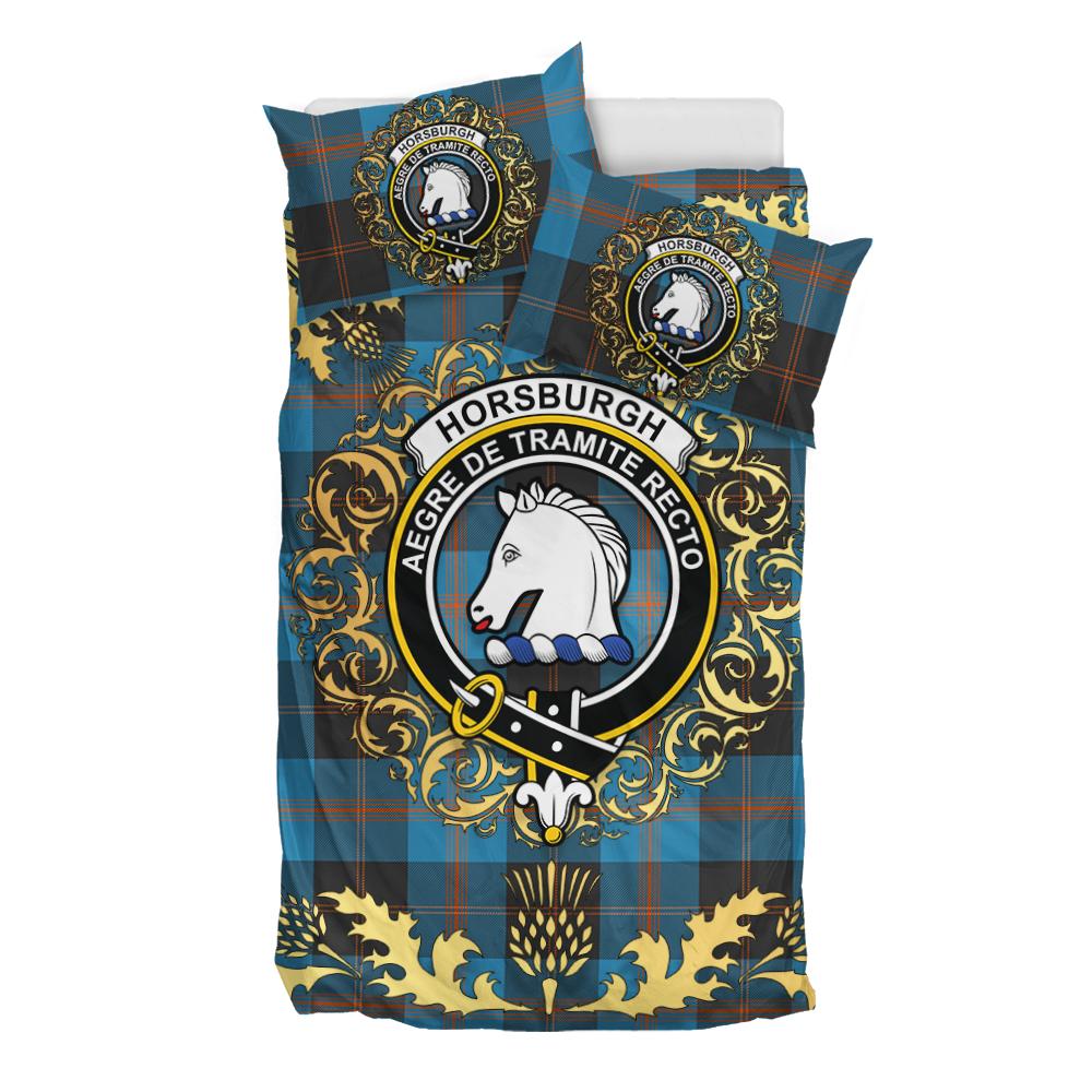 Horsburgh Tartan Crest Bedding Set - Golden Thistle Style