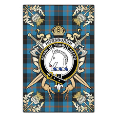 Horsburgh Tartan Crest Black Garden Flag - Gold Thistle Style