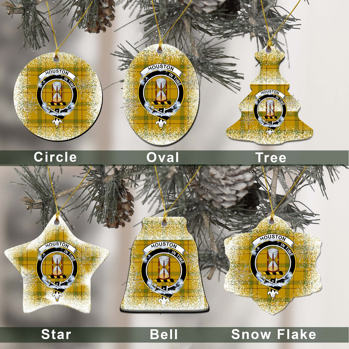 Houston Tartan Christmas Ceramic Ornament - Snow Style
