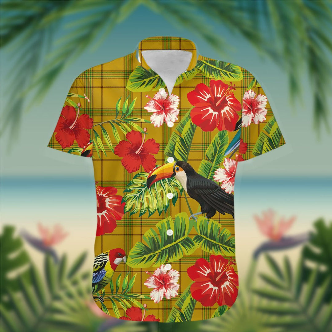 Houston Tartan Hawaiian Shirt Hibiscus, Coconut, Parrot, Pineapple - Tropical Garden Shirt