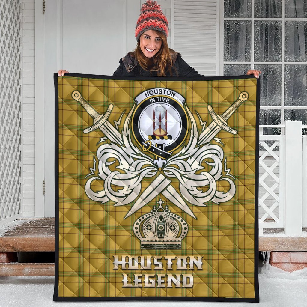 Houston Tartan Crest Legend Gold Royal Premium Quilt