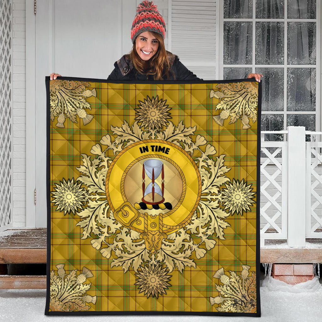 Houston Tartan Crest Premium Quilt - Gold Thistle Style