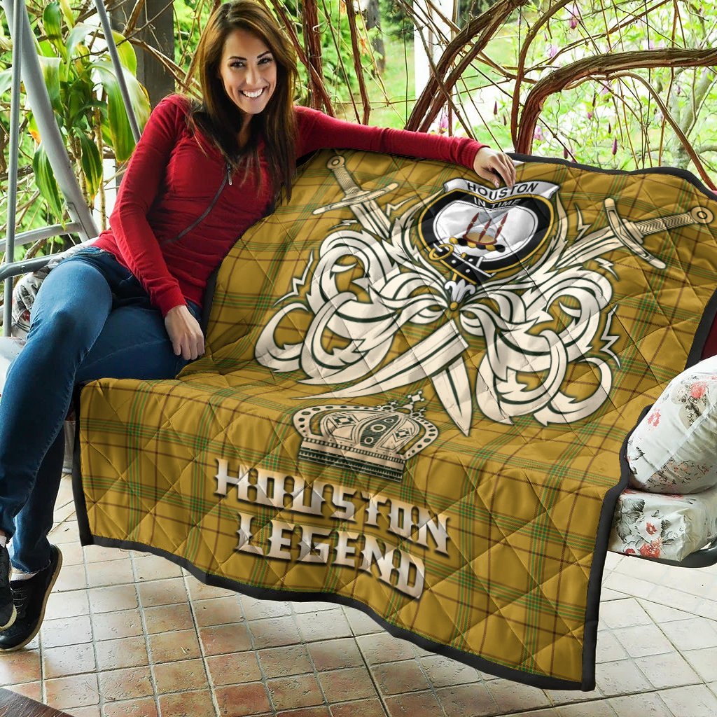 Houston Tartan Crest Legend Gold Royal Premium Quilt