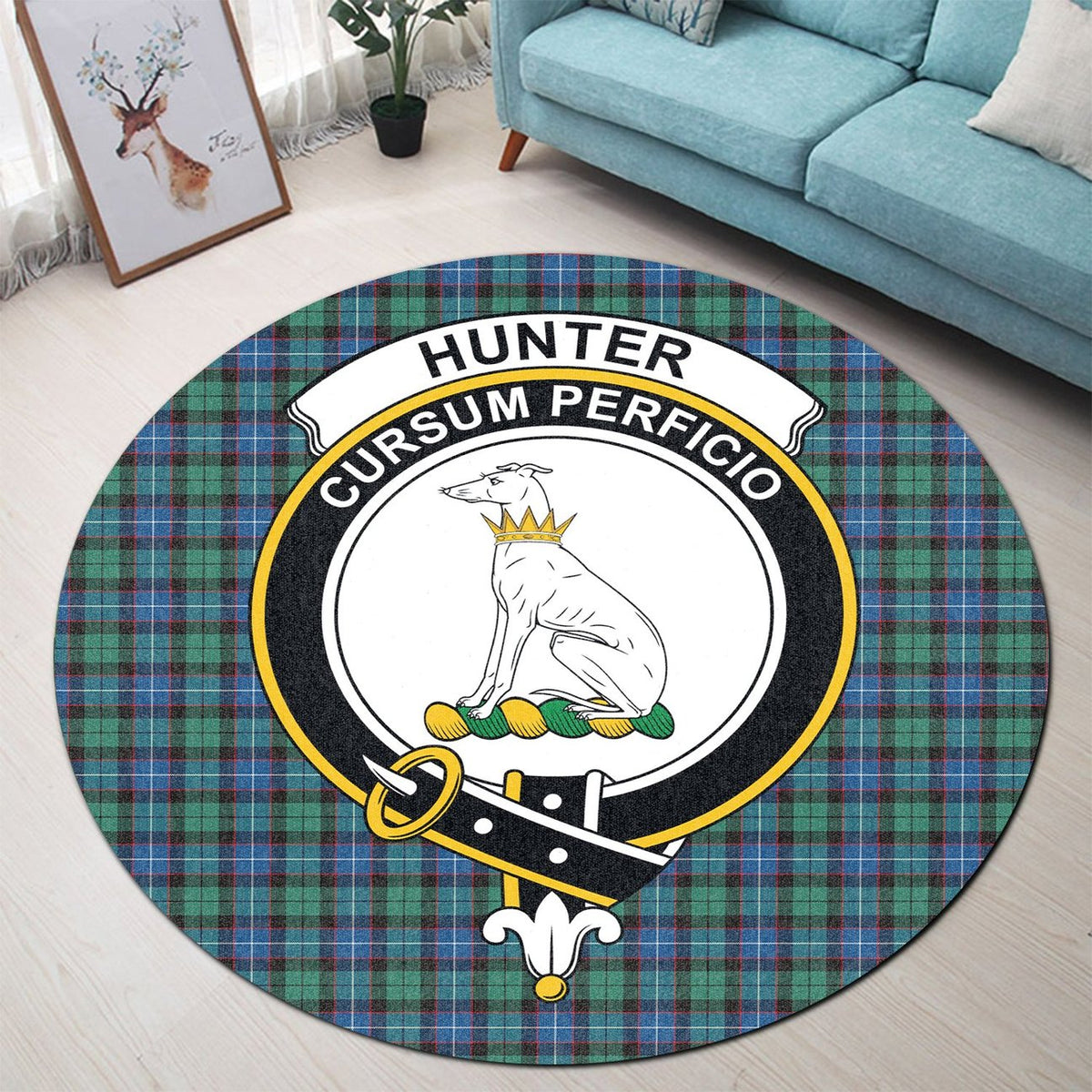 Hunter Ancient Tartan Crest Round Rug