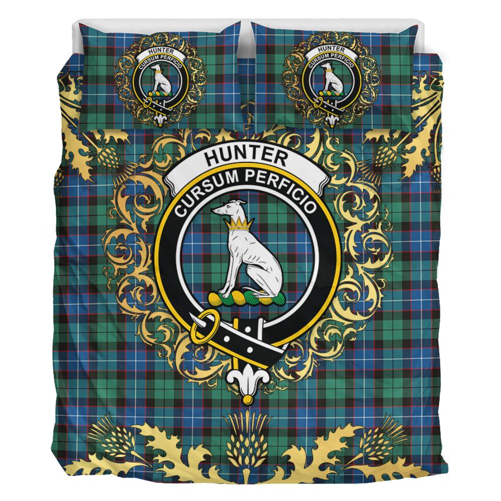 Hunter Ancient Tartan Crest Bedding Set - Golden Thistle Style