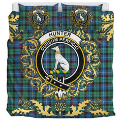 Hunter Ancient Tartan Crest Bedding Set - Golden Thistle Style