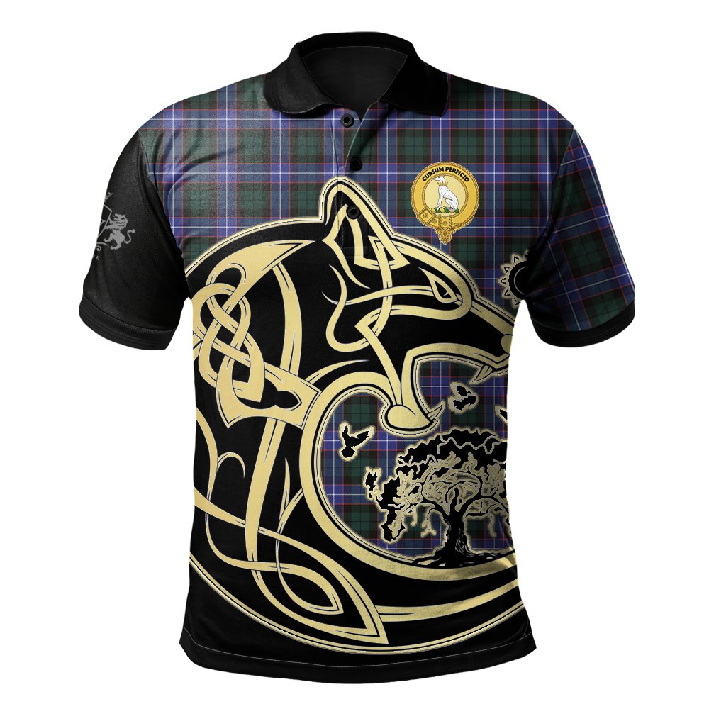 Hunter Modern Tartan Polo Shirt Viking Wolf