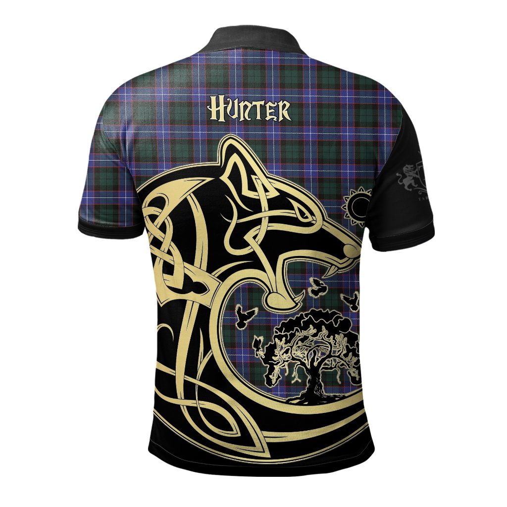 Hunter Modern Tartan Polo Shirt Viking Wolf