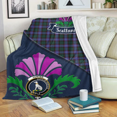 Hunter Tartan Crest Premium Blanket - Thistle Style