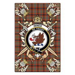 Innes Ancient Tartan Crest Black Garden Flag - Gold Thistle Style