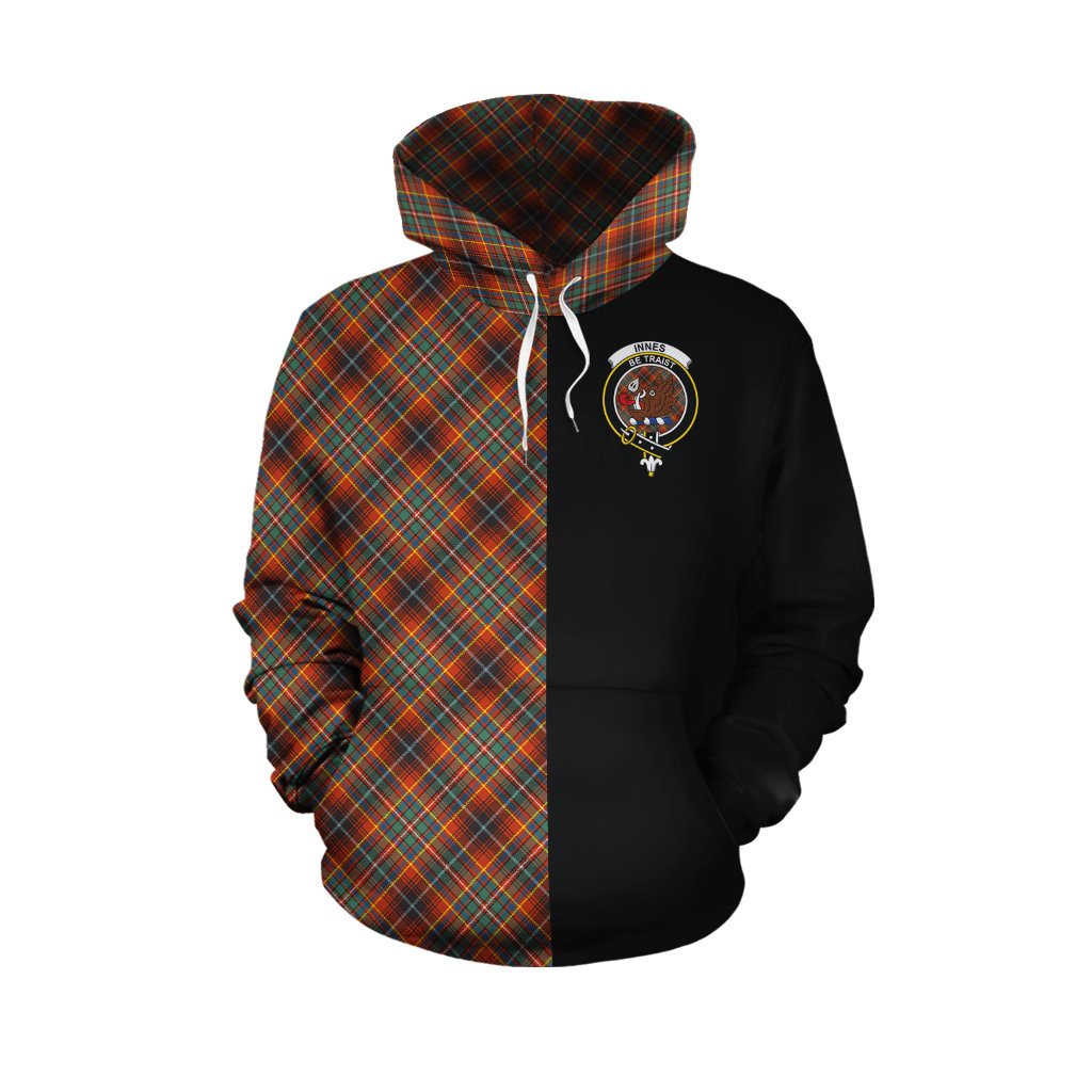 Innes Ancient Tartan Hoodie Half of Me - Cross Style