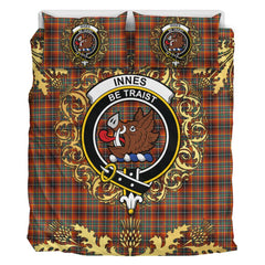 Innes Ancient Tartan Crest Bedding Set - Golden Thistle Style
