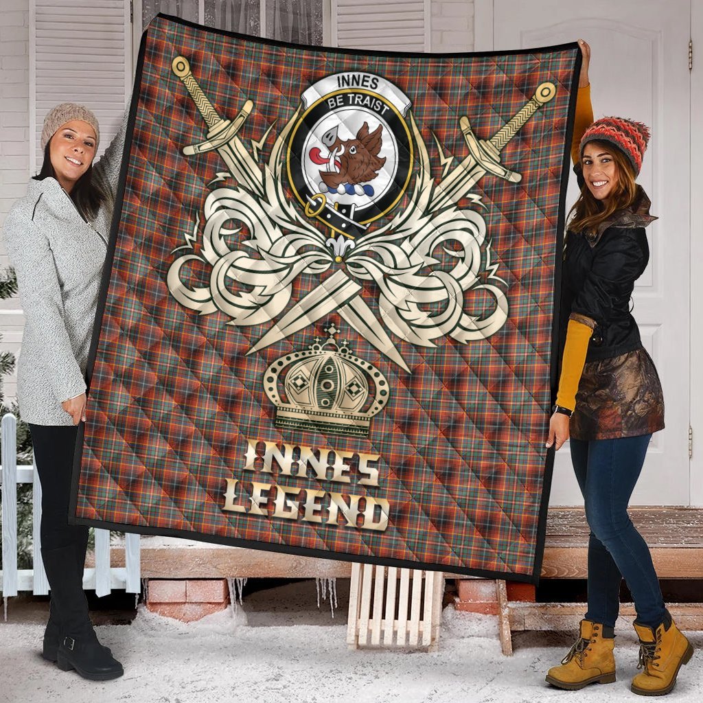 Innes Ancient Tartan Crest Legend Gold Royal Premium Quilt