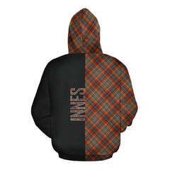 Innes Ancient Tartan Hoodie Half of Me - Cross Style