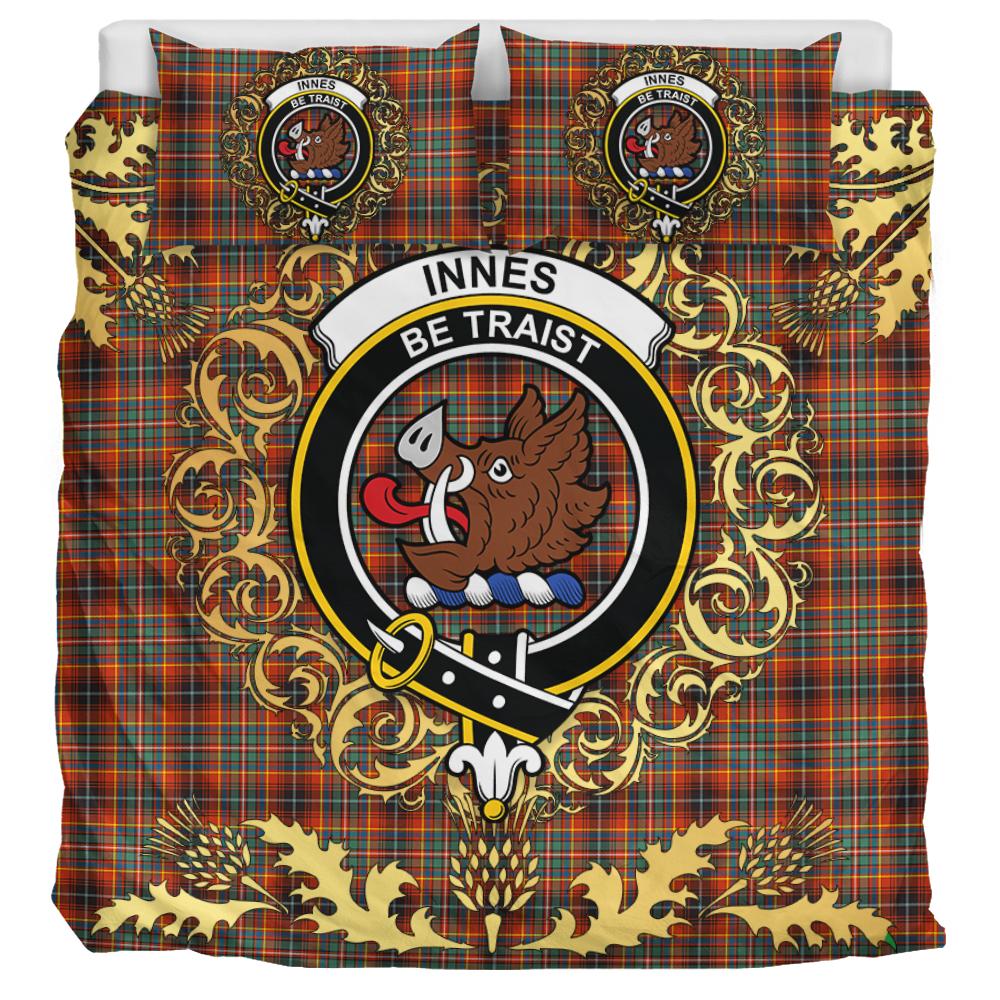 Innes Ancient Tartan Crest Bedding Set - Golden Thistle Style