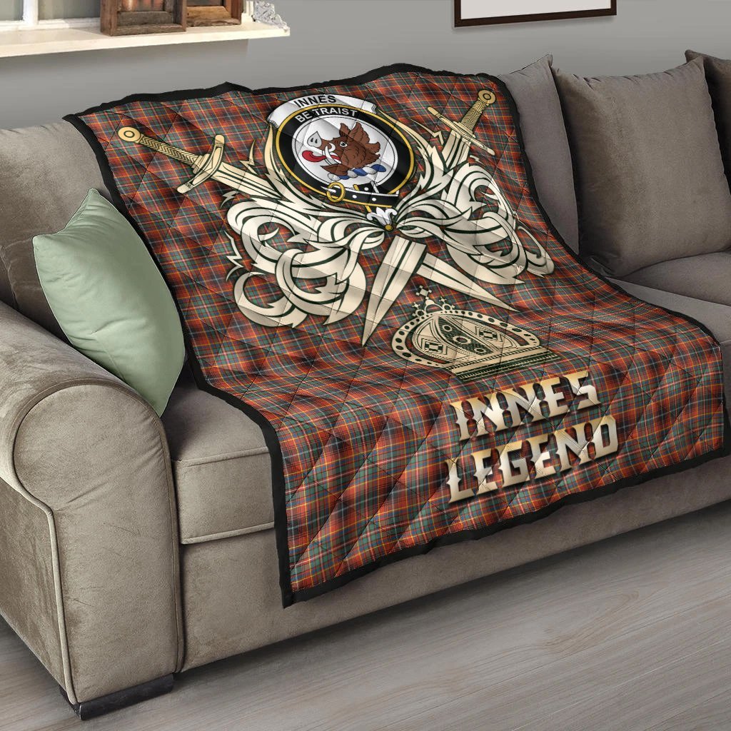 Innes Ancient Tartan Crest Legend Gold Royal Premium Quilt