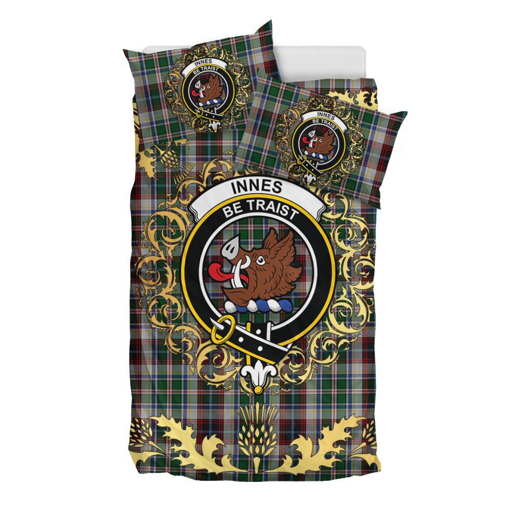 Innes Dress Tartan Crest Bedding Set - Golden Thistle Style