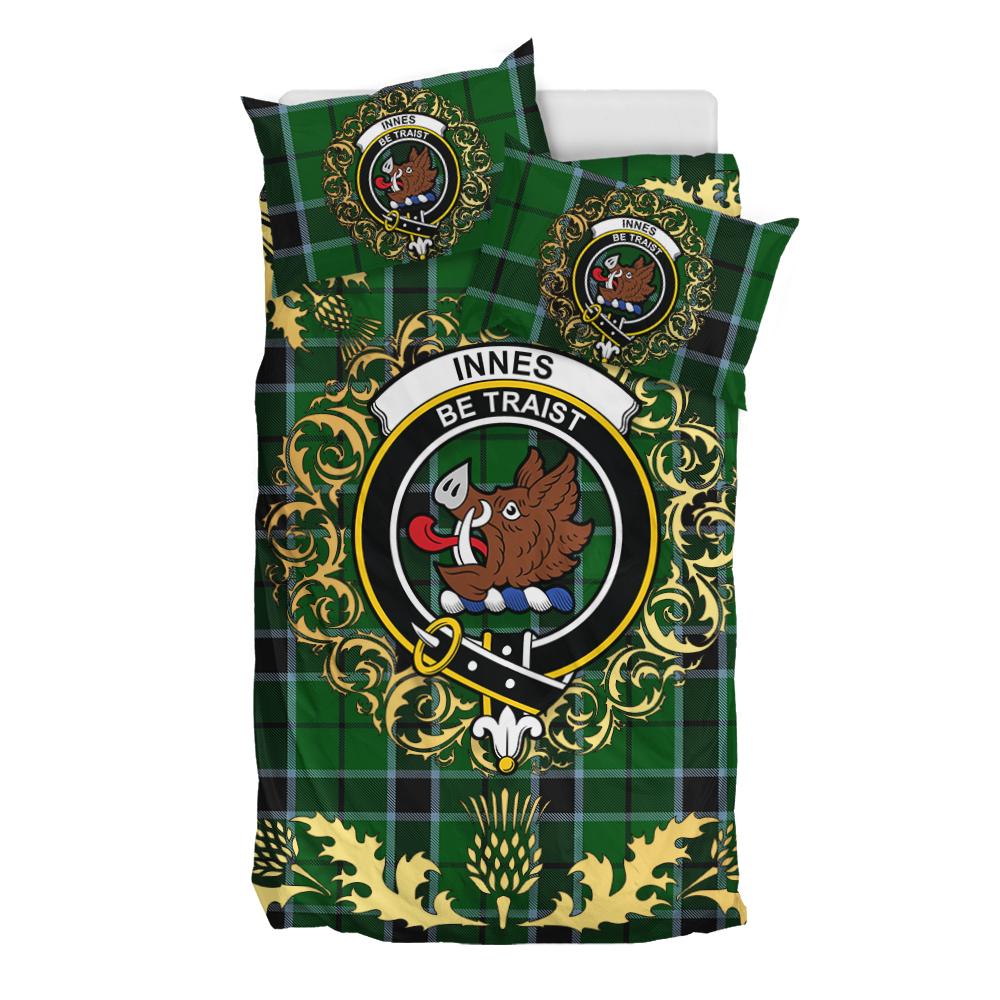 Innes Hunting Tartan Crest Bedding Set - Golden Thistle Style