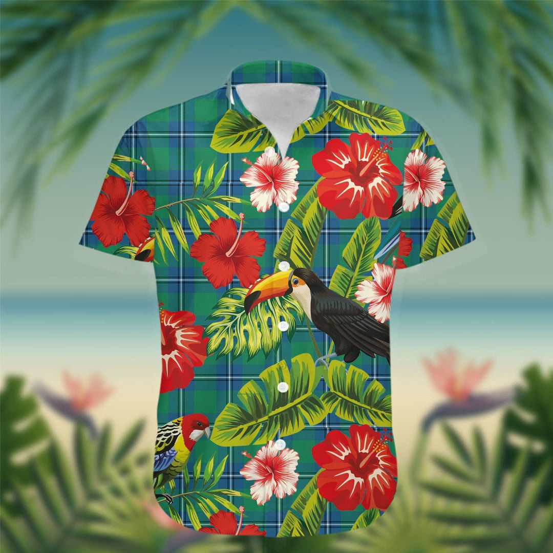 Irvine Tartan Hawaiian Shirt Hibiscus, Coconut, Parrot, Pineapple - Tropical Garden Shirt