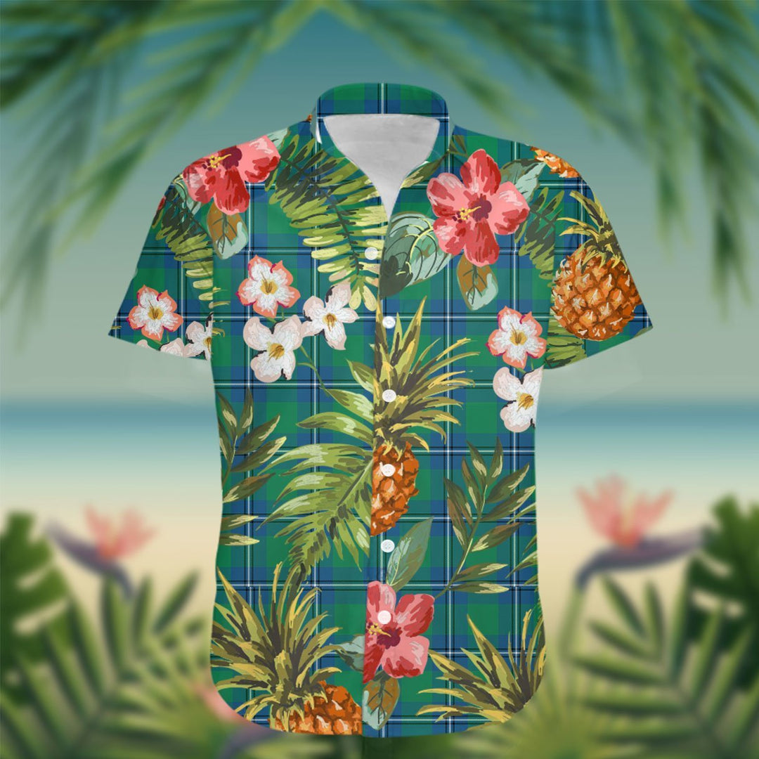 Irvine Tartan Hawaiian Shirt Hibiscus, Coconut, Parrot, Pineapple - Tropical Garden Shirt