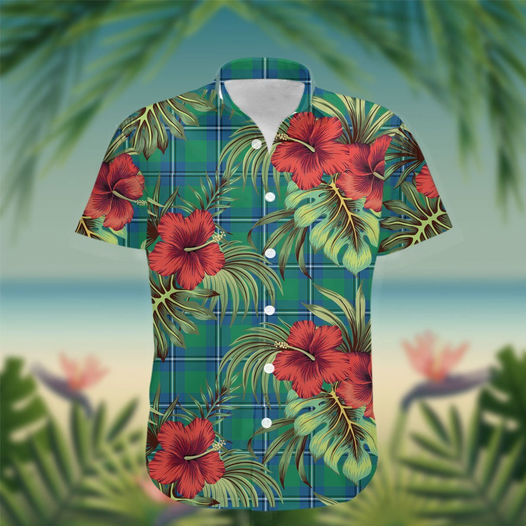 Irvine Tartan Hawaiian Shirt Hibiscus, Coconut, Parrot, Pineapple - Tropical Garden Shirt