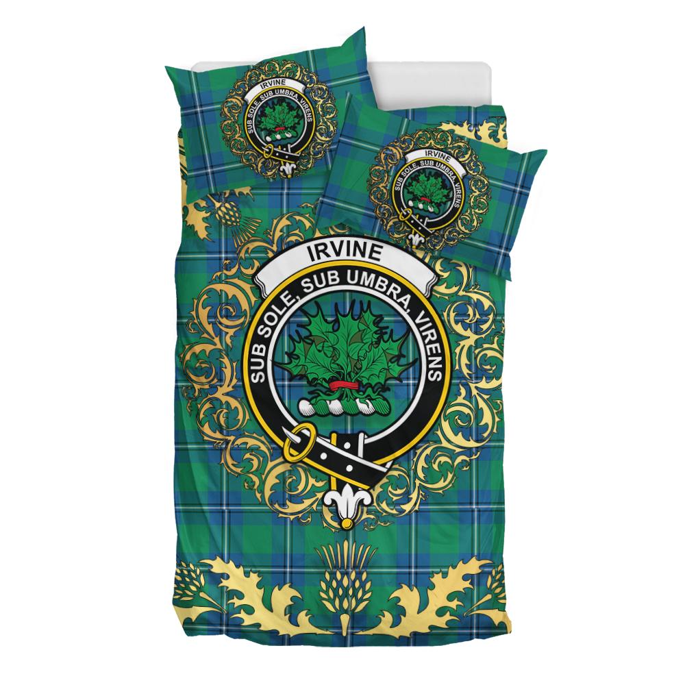 Irvine Ancient Tartan Crest Bedding Set - Golden Thistle Style