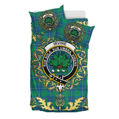 Irvine Ancient Tartan Crest Bedding Set - Golden Thistle Style