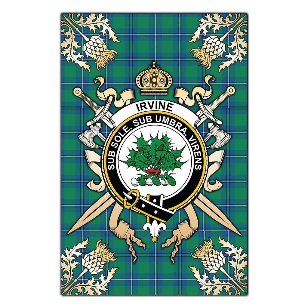 Irvine Ancient Tartan Crest Black Garden Flag - Gold Thistle Style