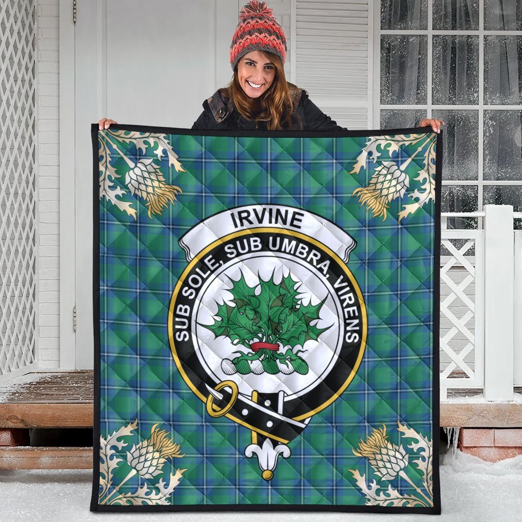 Irvine Ancient Tartan Crest Premium Quilt - Gold Thistle Style