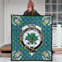 Irvine Ancient Tartan Crest Premium Quilt - Gold Thistle Style