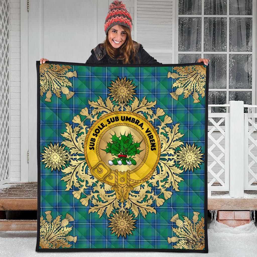 Irvine Ancient Tartan Crest Premium Quilt - Gold Thistle Style