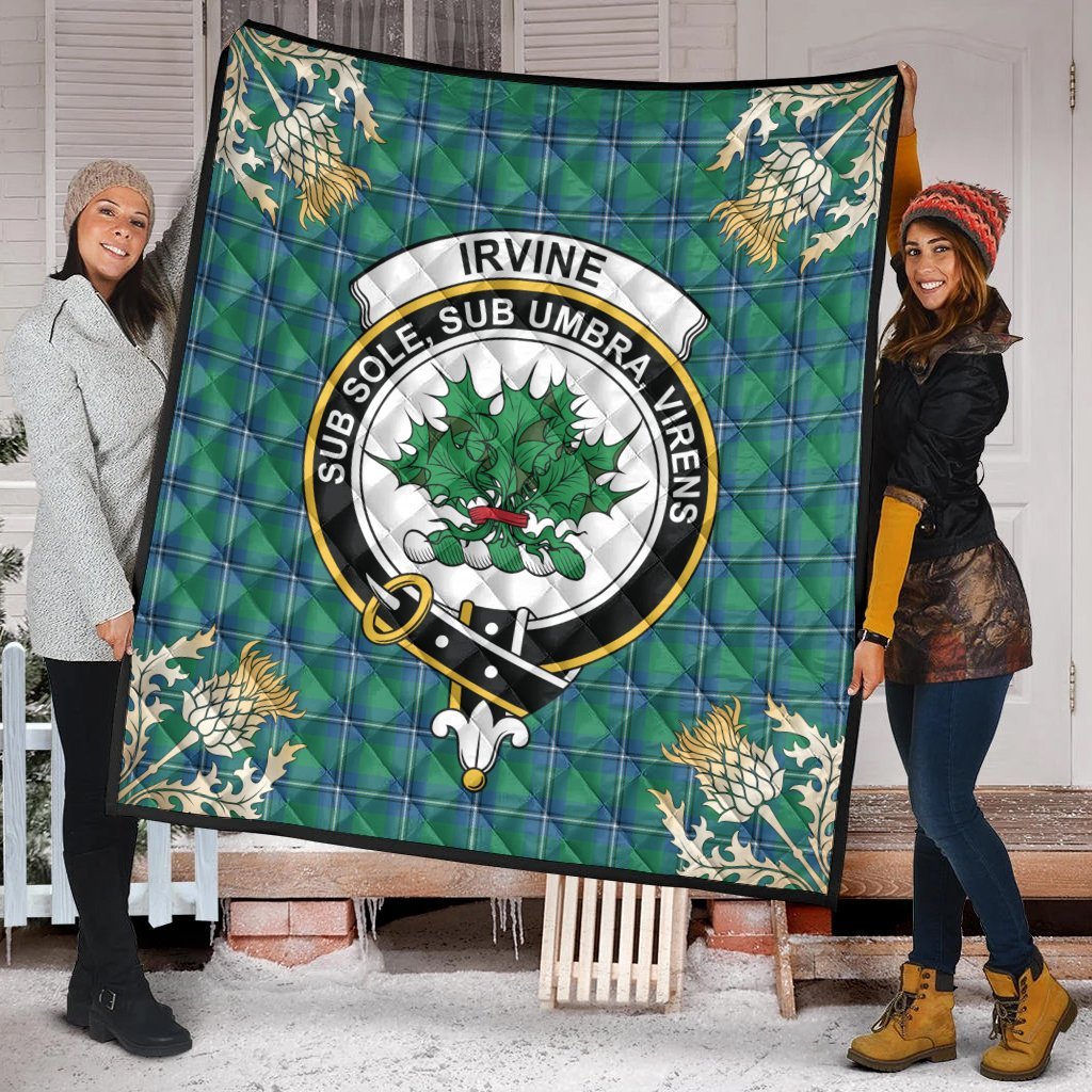 Irvine Ancient Tartan Crest Premium Quilt - Gold Thistle Style