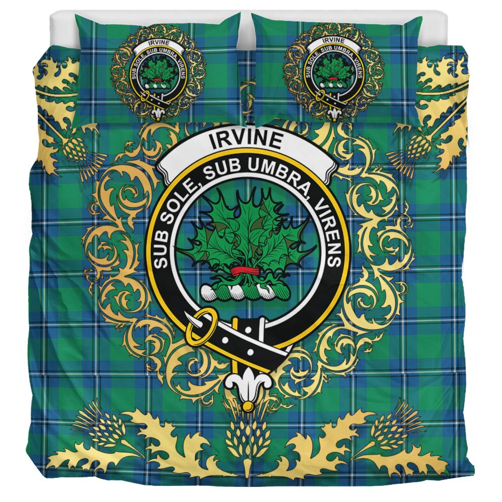 Irvine Ancient Tartan Crest Bedding Set - Golden Thistle Style