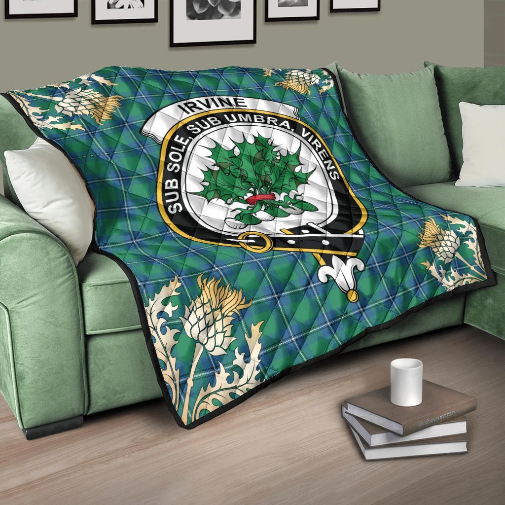 Irvine Ancient Tartan Crest Premium Quilt - Gold Thistle Style