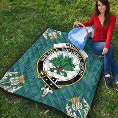 Irvine Ancient Tartan Crest Premium Quilt - Gold Thistle Style