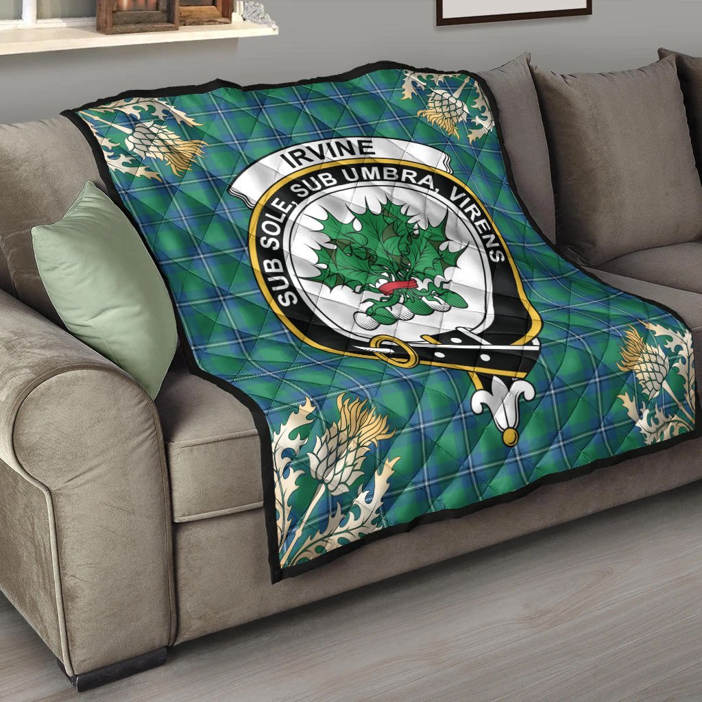 Irvine Ancient Tartan Crest Premium Quilt - Gold Thistle Style