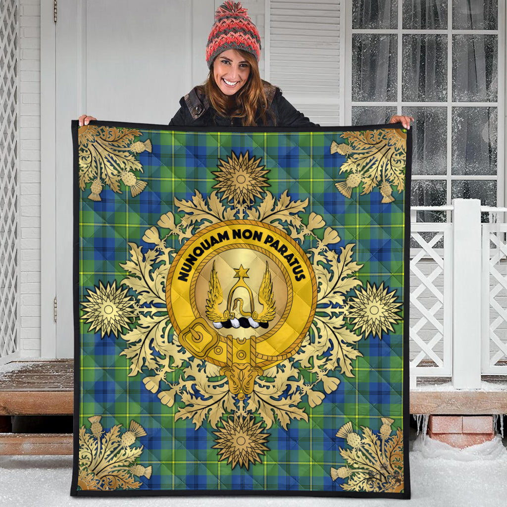 Johnston Ancient Tartan Crest Premium Quilt - Gold Thistle Style