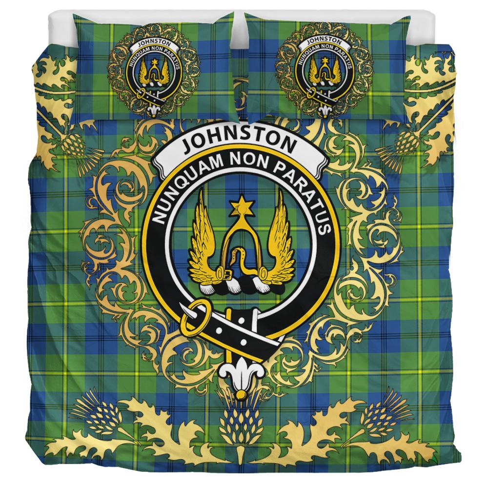 Johnston Ancient Tartan Crest Bedding Set - Golden Thistle Style